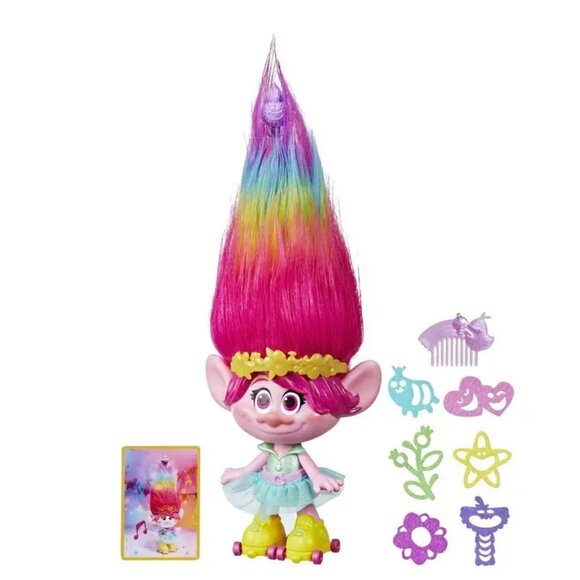 New in Box-Hasbro Trolls Party Hair Poppy Musical Doll-Speaking in French - Picture 10 of 16